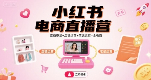 小红书电商直播营，直播带货+店铺运营+笔记运营=全电商-网创吧