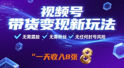 视频号带货变现新玩法，无需露脸，无需粉丝，无任何封号风险，一天收益8张【揭秘】-网创吧
