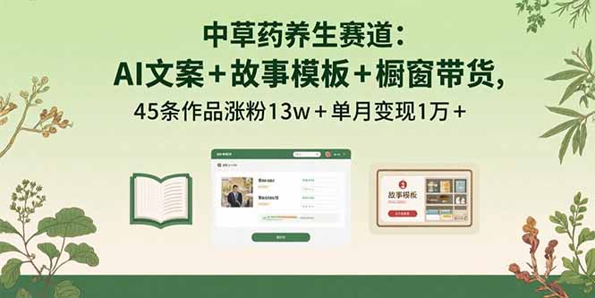 中草药养生赛道：AI文案+故事模板+橱带货，45条作品涨粉13w+单月变现1万+-网创吧