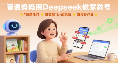 普通妈妈用Deepseek做家教号，条条热门，日变现1k+的玩法，直接抄作业-网创吧