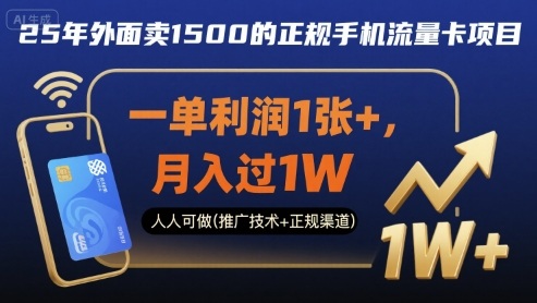 25年外面卖1500的正规手机流量卡项目，一单利润1张+，月入过1W，人人可做(推广技术+正规渠道)【揭秘】-网创吧