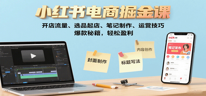 小红书电商掘金课：开店流量、选品起店、笔记制作、运营技巧，爆款秘籍，轻松盈利-网创吧