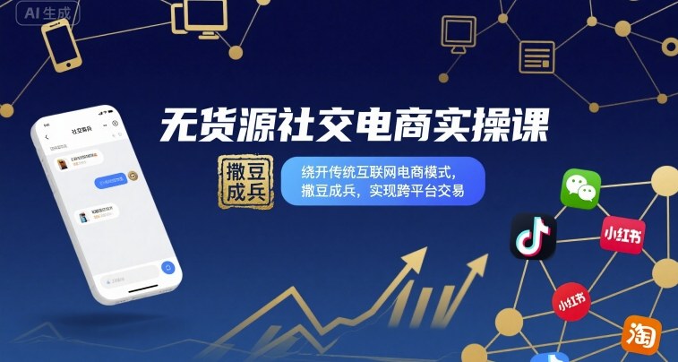 无货源社交电商实操课，绕开传统互联网电商模式，撒豆成兵，实现跨平台交易-网创吧