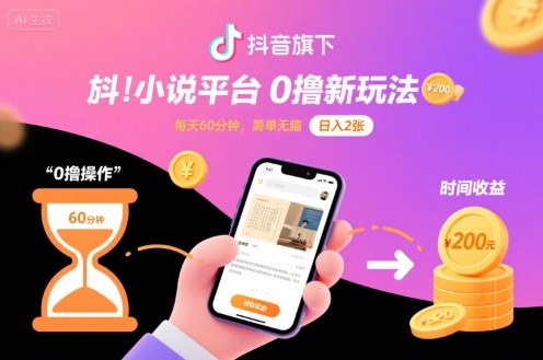 抖音旗下小说平台0撸新玩法，每天挂G60分钟，简单无脑，日入2张【揭秘】-网创吧