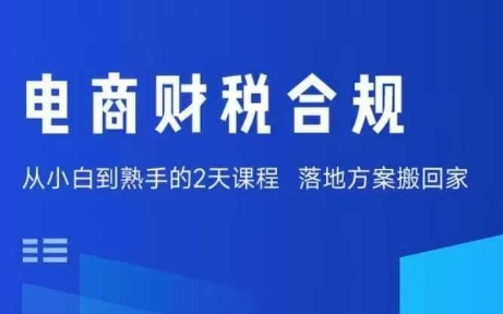 电商财税合规线下课，适合老板+财务，教你规避涉税风险，实现低成本合规经营-网创吧
