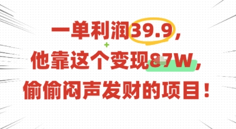 一单利润39.9，有人靠这个变现几十个，偷偷闷声发财的项目-网创吧