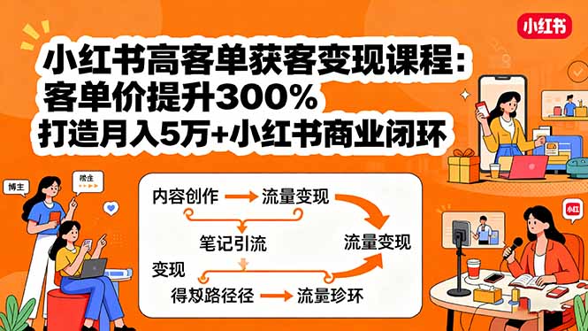 小红书高客单获客变现课程：客单价提升300%，打造月入10万+小红书商业闭环-网创吧