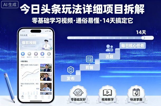 今日头条玩法详细项目拆解，零基础学习视频 通俗易懂 14天搞定它-网创吧