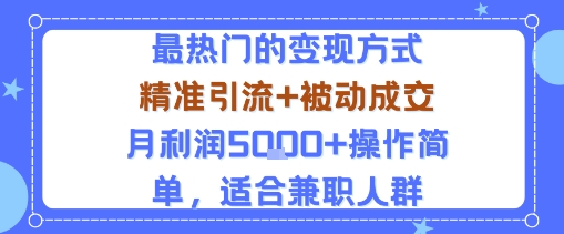 小众赛道玩法：当下最热门的变现方式，精准引流+被动成交月利润5k+操作简单，适合兼职人群-网创吧