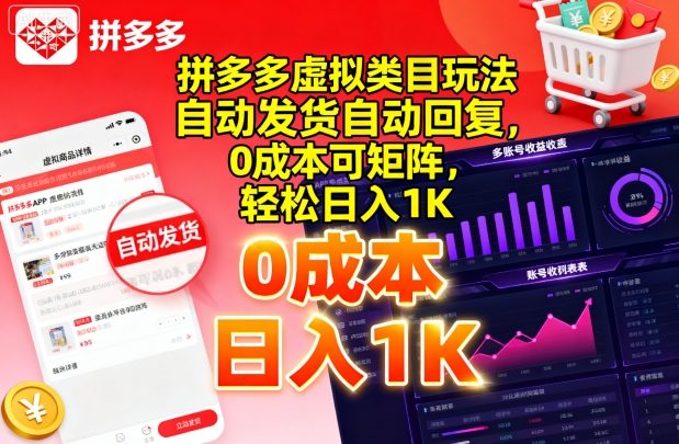 拼多多虚拟类目玩法，自动发货自动回复，0成本可矩阵，轻松日入1K【揭秘】-网创吧
