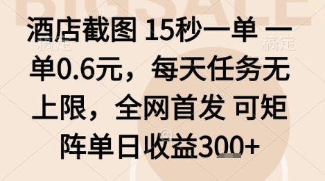 酒店截图项目，15秒一单，一单0.6米，每天任务无上限，全网首发可矩阵单日收益3张+【揭秘】-网创吧