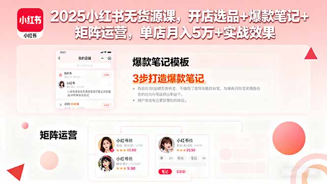 2025小红书无货源课，开店选品+爆款笔记+矩阵运营，单店月入5万+实战效果-网创吧