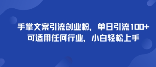 手掌文案引流创业粉，单日引流100+，可适用任何行业，小白轻松上手-网创吧