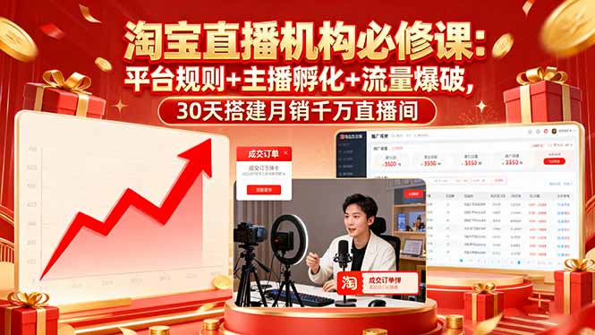 淘宝直播机构必修课：平台规则/主播孵化/流量爆破,30天搭建月销千万直播间-网创吧