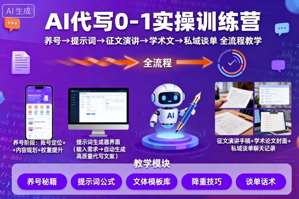 AI代写0-1实操训练营，从养号、提示词、征文演讲、学术文，到私域谈单的全流程教学-网创吧