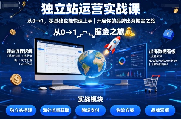 独立站运营实战课，​从0到1，零基础也能快速上手，开启你的品牌出海掘金之旅-网创吧