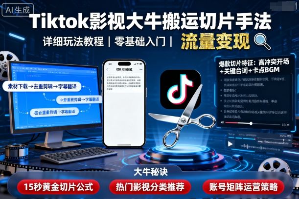 Tiktok影视大牛搬运切片手法，详细玩法教程-网创吧