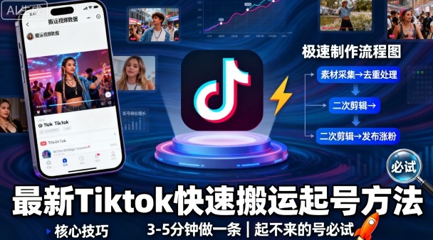 最新Tiktok快速搬运快速起号方法，3-5分钟做一条，起不来的号可以试试-网创吧
