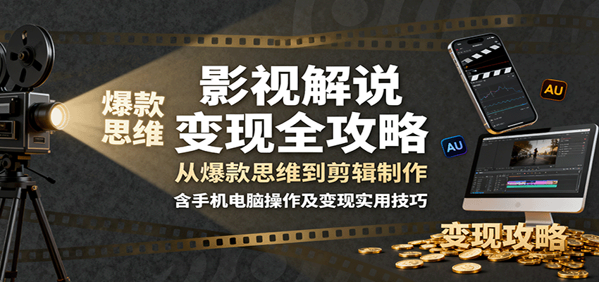 影视解说变现全攻略：从爆款思维到剪辑制作，含手机电脑操作及变现实用技巧-网创吧