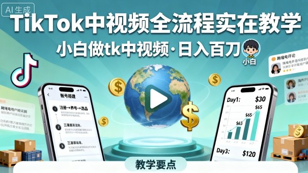 TikTok中视频全流程实操教学，小白做tk中视频，日入百刀-网创吧