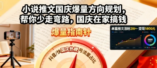 小说推文国庆爆量方向规划，帮你少走弯路，国庆在家搞钱-网创吧