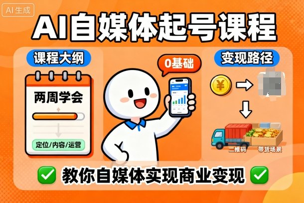 AI自媒体起号课程，0基础小白两周学会，教你自媒体实现商业变现-网创吧