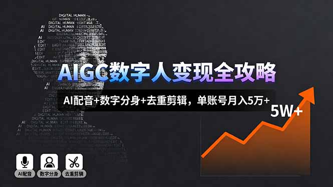 AIGC数字人变现全攻略，AI配音+数字分身+去重剪辑，单账号月入5万+-网创吧