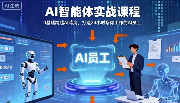 Ai智能体实战课程，0基础跨越Ai鸿沟，打造24小时帮你工作的Ai员工，打破常规，以实战定义Ai-网创吧