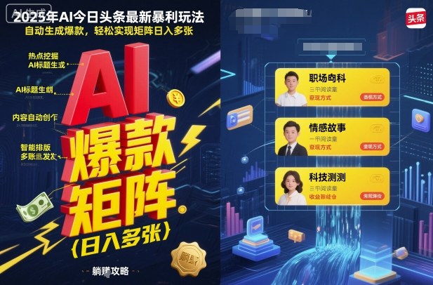 2025年AI今日头条最新暴利玩法，自动生成爆款，轻松实现矩阵日入多张-网创吧