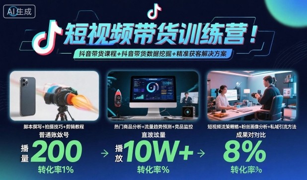 短视频带货训练营,抖音带货课程+抖音带货数据挖掘+精准获客解决方案-网创吧
