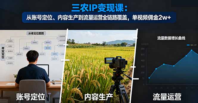 三农IP变现课:从账号定位、内容生产到流量运营全链路覆盖,单视频佣金2w+-网创吧