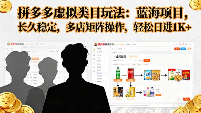 拼多多虚拟类目玩法,蓝海项目,长久稳定,多店矩阵操作,轻松日进1K+-网创吧