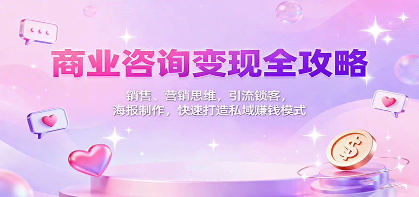 商业咨询变现全攻略:销售、营销思维,引流锁客,海报制作,快速打造私域赚钱模式-网创吧