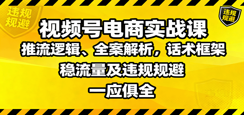 视频号电商实战课:推流逻辑、全案解析,话术框架,稳流量及违规规避等-网创吧