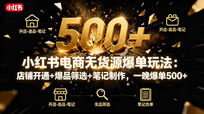 小红书电商无货源爆单玩法:店铺开通+爆品筛选+笔记制作,一晚爆单500+-网创吧
