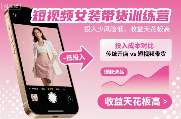 短视频女装带货训练营,投入少风险低,收益天花板高-网创吧