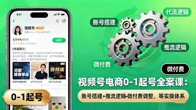视频号电商0-1起号全案课：账号搭建+推流逻辑+微付费调整，等实操体系-网创吧