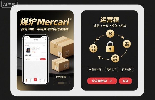 煤炉Mercari国外闲鱼二手电商运营实战全流程,仿品高利润,简单上手,闷声搞钱-网创吧