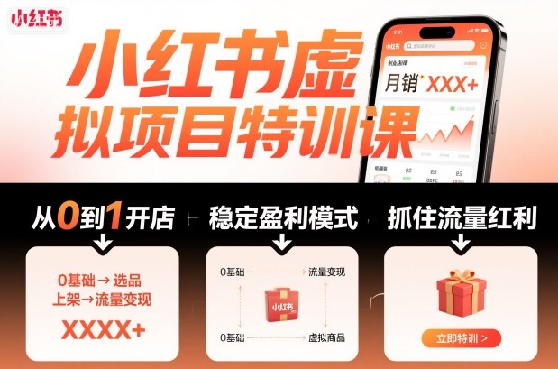 小红书虚拟项目特训课，帮你从0到1打造稳定盈利的店铺，抓住流量红利(更新9月)-网创吧