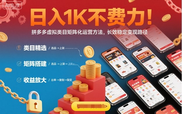 日入1K不费力!拼多多虚拟类目矩阵化运营方法,长效稳定变现路径-网创吧