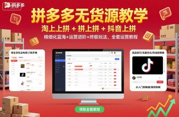 拼多多无货源教学,淘上拼+拼上拼+抖上拼,精细化蓝海+运营进阶+终极玩法,全套运营教程-网创吧