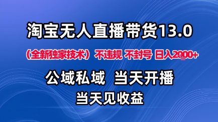 淘宝无人直播13.0,公域私域技术,不封号,不违规布局下半年旺季赛道,日入1K+(独家技术)【揭秘】-网创吧