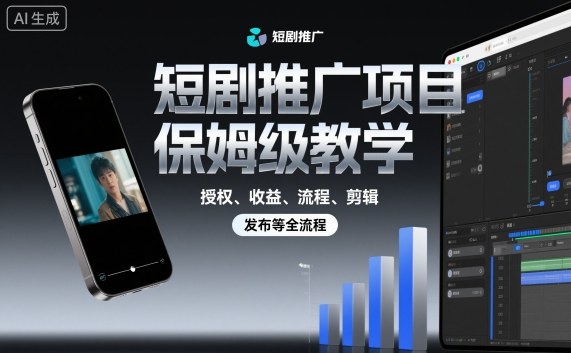 短剧推广项目保姆级教学，授权、收益、流程、剪辑，发布等全流程-网创吧