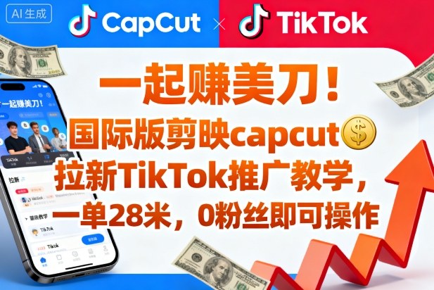 一起賺美刀!国际版剪映capcut拉新TikTok推广教学,一单28米,0粉丝即可操作(附推广入口和教学)-网创吧