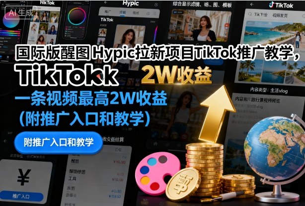 国际版醒图Hypic拉新项目TikTok推广教学，一条视频最高2W收益(附推广入口和教学)-网创吧