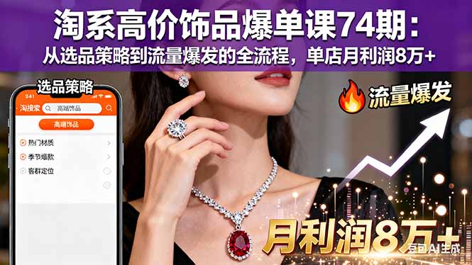 淘系高价饰品爆单课74期：从选品策略到流量爆发的全流程，单店月利润8万+-网创吧