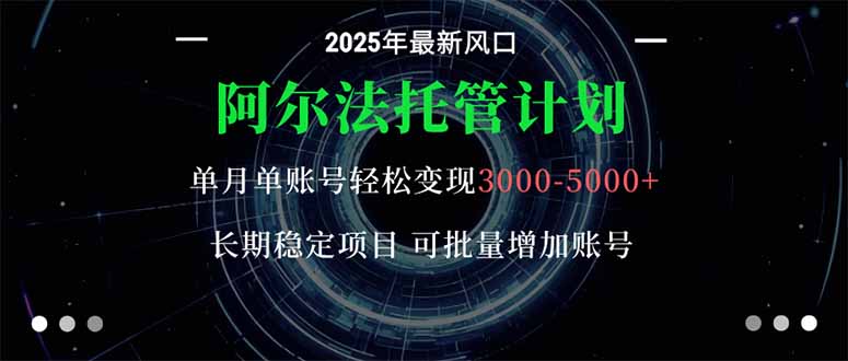 阿尔法托管计划 单账号月入3000-5000,长期稳定项目,新手小白轻松上手。-网创吧
