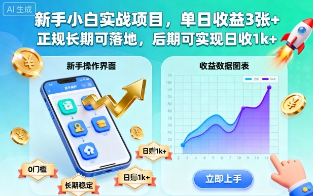 新手小白实战项目，单日收益3张+，正规长期可落地，后期可实现日收1k+【揭秘】-网创吧