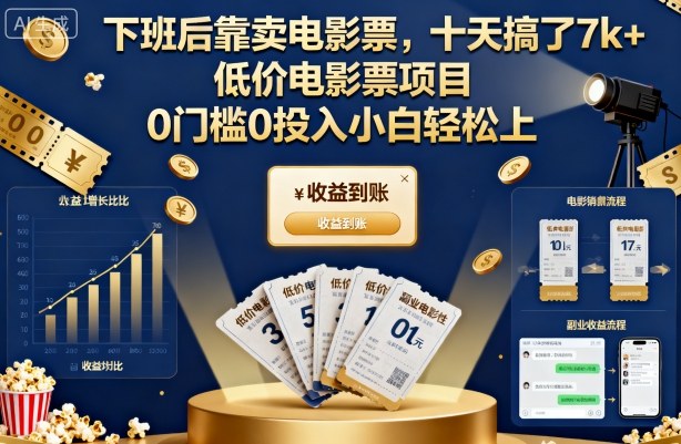 下班后靠卖电影票，十天搞了7k+，低价电影票项目，0门槛0投入小白轻松上手【揭秘】-网创吧