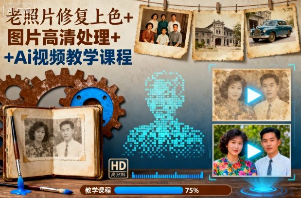老照片修复上色+图片高清处理+Ai视频教学课程-网创吧